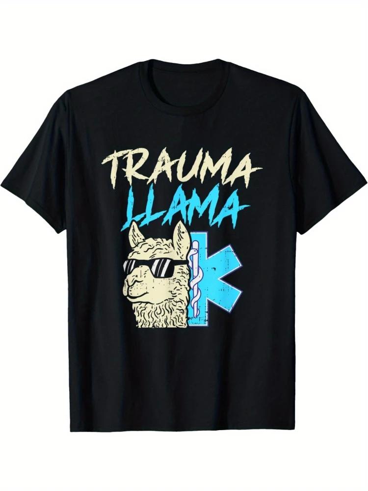 Trauma Llama Paramedic Graphic Tee Funny Cool Llama Sunglasses Star of Life TShirt Unisex S