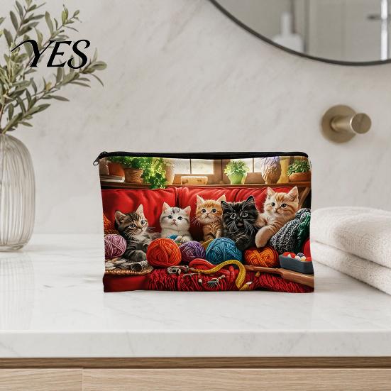 Beach Storage Organizer Toiletry Bag Organizer, Cat Printed Bag, Durable Canvas Sand-proof Cosmetic Pouch, for Travel Makeup Stationery