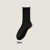 Women's Mid-Calf Cotton Socks: Spring/Autumn Style, Solid Color, Rolled Cuff, Loose Fit, Breathable, Sweat-Absorbent.