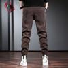 Brown casual pants men's trendy brand loose leggings spring and autumn new plaid corduroy pants men's velvet