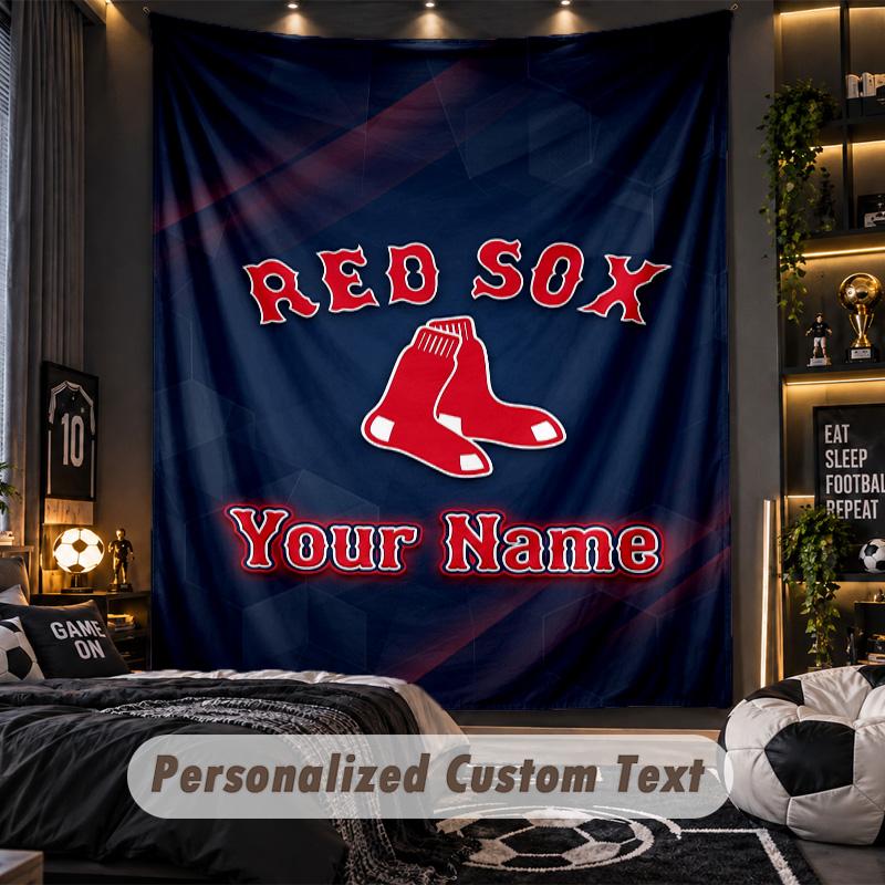 TapestryBoston Red Sox Custom Name Text Personalized Wall Hanging Tapestry Home Wall Decor
