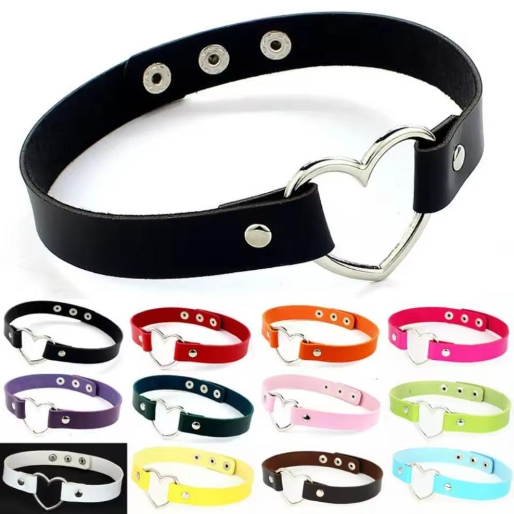 Black Multi Color Punk Collar Necklace Sexy PU Leather Heart Lock Key Spike Choker for Women Gothic Cosplay Party Jewelry