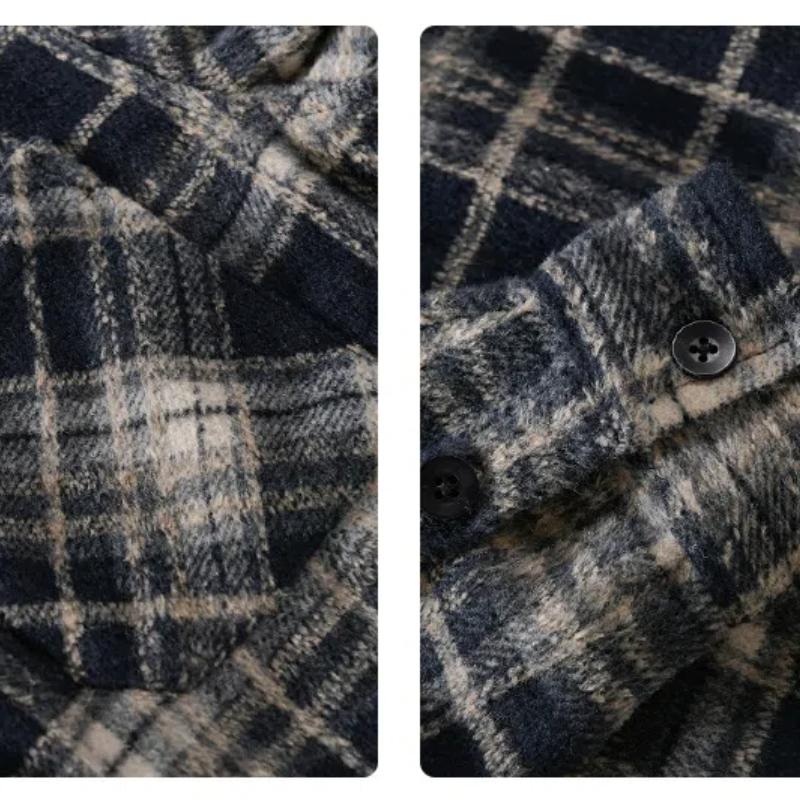 Automne et Hiver Vêtements Homme Chemise à Carreaux Rétro Manches Longues Chemises Amples Brossées avec Poche Chemise Décontractée Quotidienne pour Homme