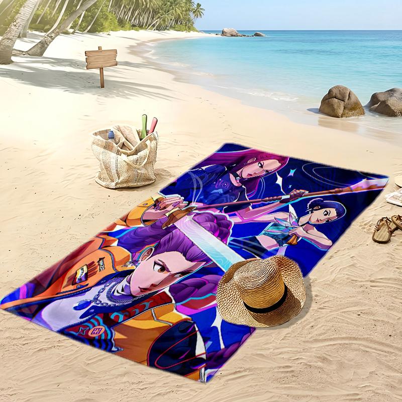 Kpop Dämonenjäger Bedrucktes Strandtuch, Großes Saugfähiges Schnelltrocknendes Handtuch für den Sommer, Outdoor, Schwimmen