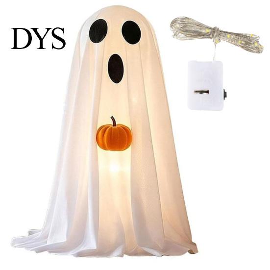 Spooky Seasonal Atmosphere Halloween Ghost Decoration, Light-Up White with Pumpkin, Indoor Porch Terrace Party Supplies Cute Standing Tabletop