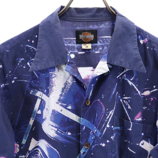 HARLEY DAVIDSON Overall handle Short sleeve Open collar shirt M Navy Men's Used