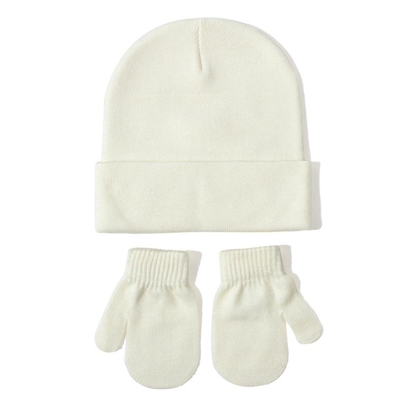 Autumn Winter Boys Girls Knitted Hat Glove Set Fashion Joker Solid Color Thick Soft Warm Wool Hooded Party Photography Props