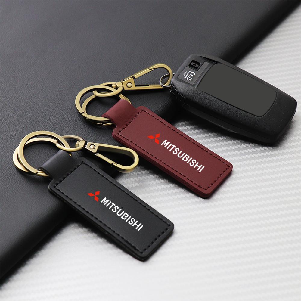 cwvc7 1pcs Metal Leather Keychain Ring Zinc Alloy Chain Key For Mitsubishi Lancer 10 Xpander Pajero 4 Montero V73 Triton Evolution Evo