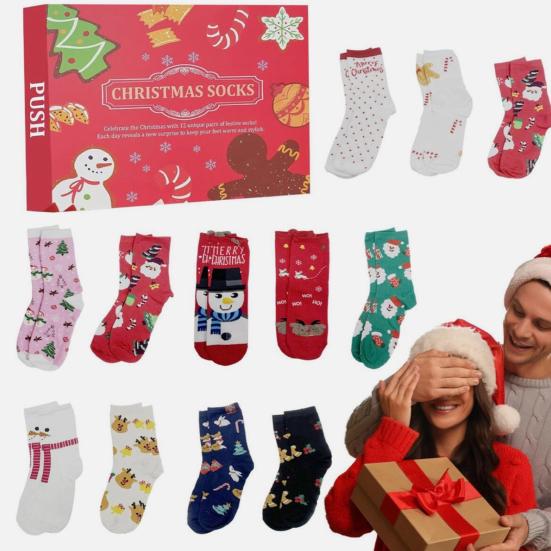 Sock Advent Calendar 2025 24 Days Christmas Countdown Calendar 12 Pairs Holiday Surprise Cotton Sock Gifts for Men Women