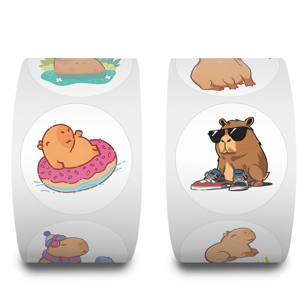 500 Stickers/roll Cartoon Capybara Roll Stickers Kindergarten Reward Children Color Stickers Decorative Notebook Guitar Stickers