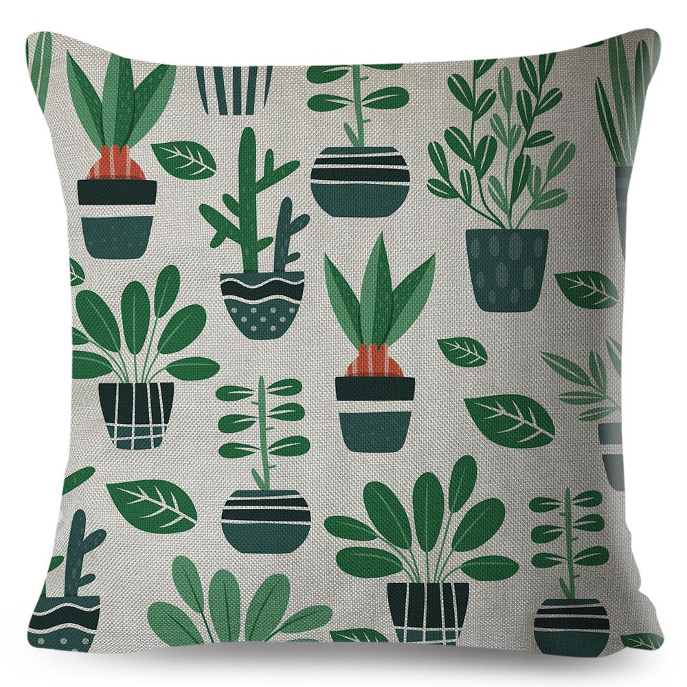 Scandinavian Style Cushion Cover Hand Drawn Cactus Floral Design Soft Square Pillow Gift Home Decor Xcm