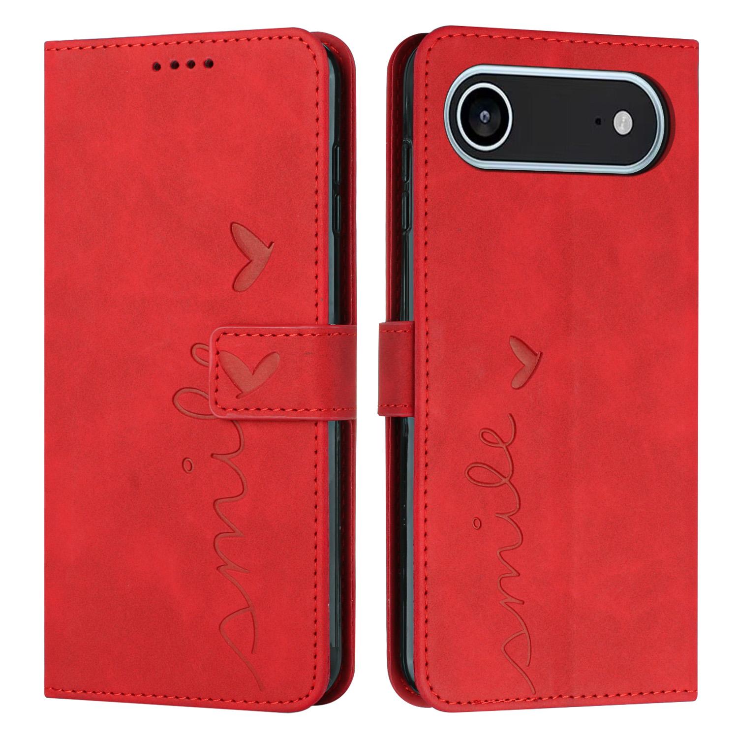 

For iPhone 17 Air Stand Case PU Leather Phone Cover Imprinted Heart Pattern Red