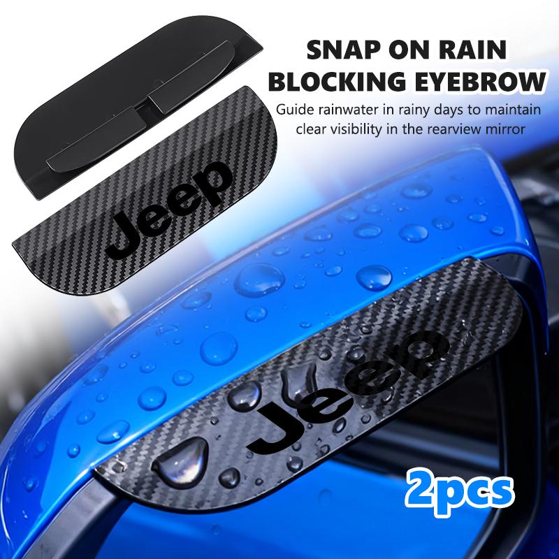 2Pcs Universal Car Carbon Fiber Rearview Mirror Rain Eyebrow For Jeep Grand Cherokee Wrangler JK Renegade Gladiator Compass
