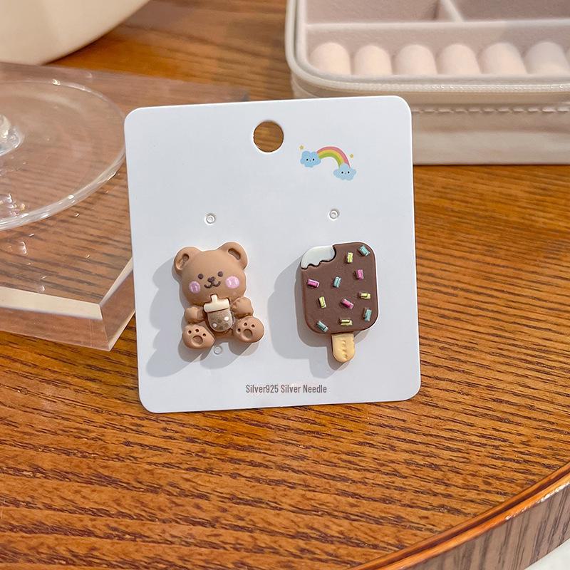 Japanese Kawaii Pastel Rabbit Bear & Strawberry Fruit Earrings with Silver Posts