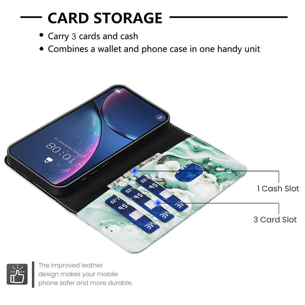 Kožené pouzdro pro řadu iPhone s malovaným PU ochranným flipovým krytem s držákem na karty, magnetickým zavíráním a stojánkem Pro iPhone 16 15 14 13