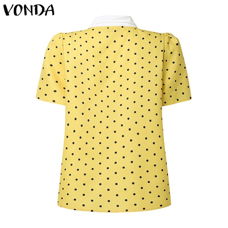 VONDA Women Stand Neck Puff Sleeve 3D Flower Polka Dots Casual Cropped Blouse