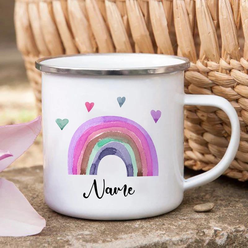 Tazza personalizzata da falò con nome personalizzato in smalto, Tazza rustica per bambini Regali festivi, Tazza arcobaleno da campeggio per donne e amici