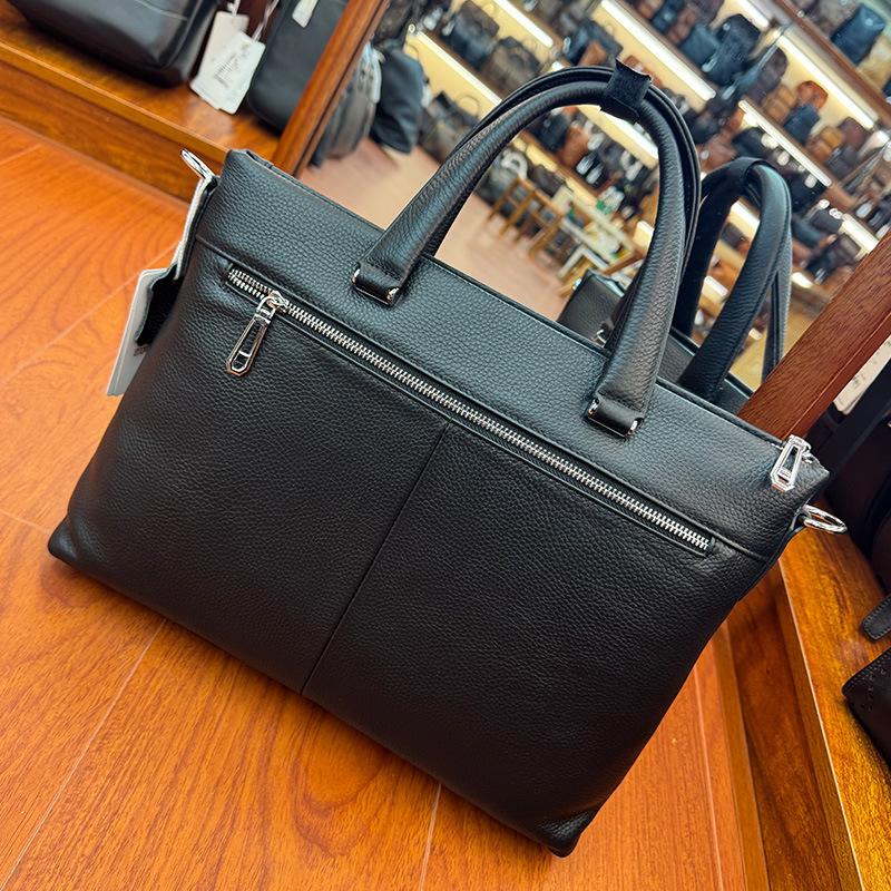 Genuine Leather Men's Handbag, Cowhide Computer Bag, Simple and Large-capacity Single-shoulder Briefcase