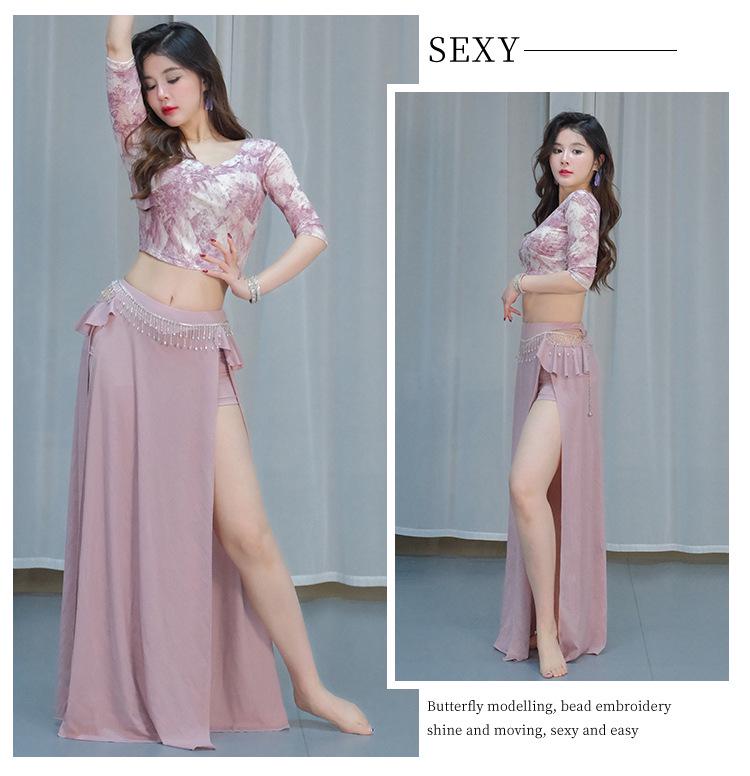 Oriental Mesh Print Belly Dance Performance Dress Set for Women
