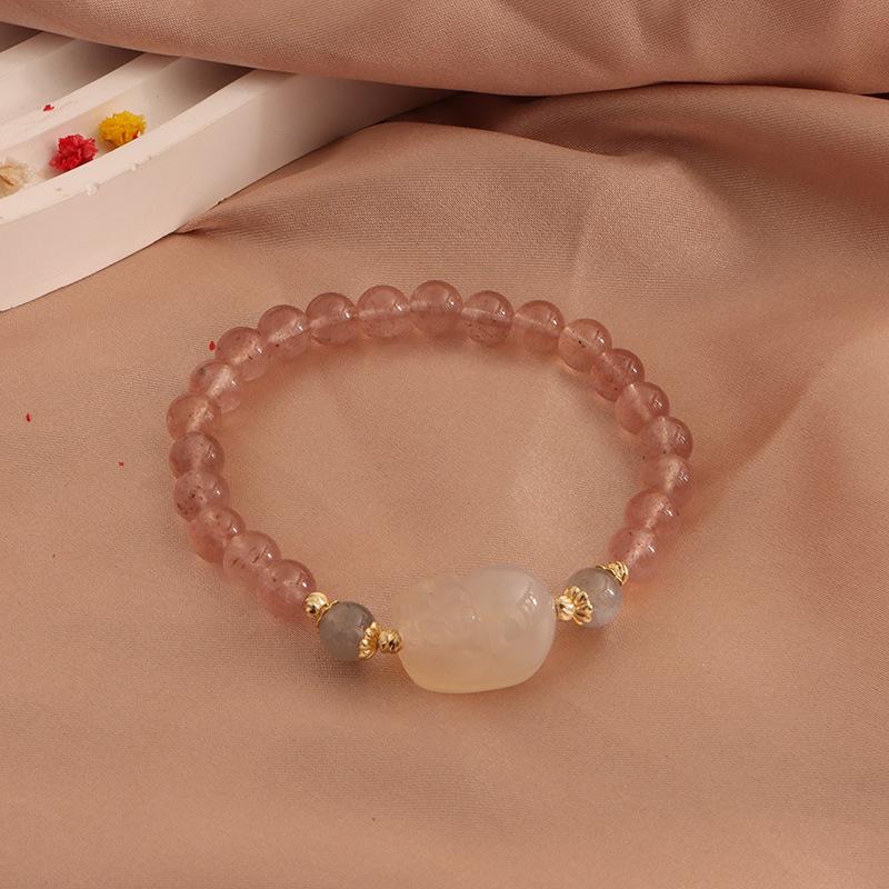 Natural Strawberry Crystal Bracelet, Peach Blossom Bracelet, Moonstone Cat's Claw Crystal Pixiu Natural Freshwater Pearl Bracelet.