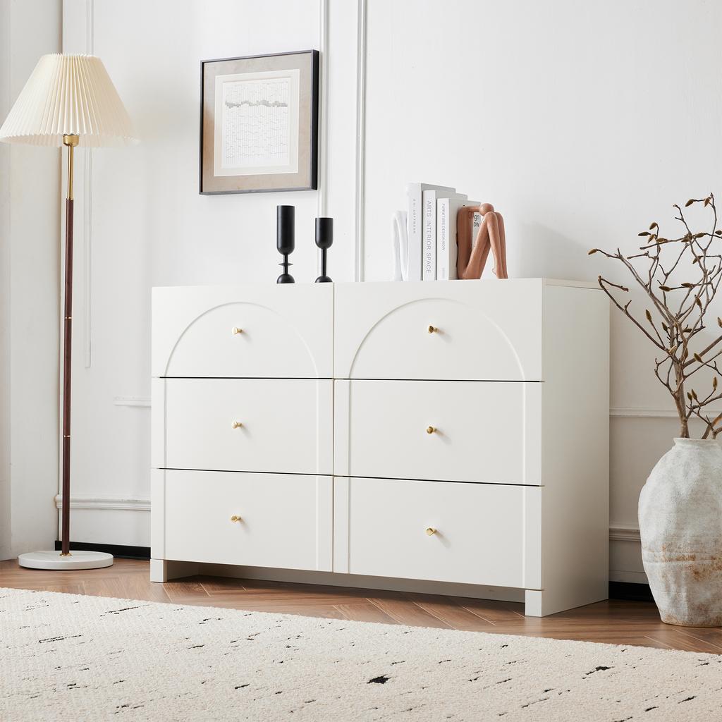Kommode mit 6 Schubladen – Weiße Kommode mit Tür und Schubladen für Wohnzimmer und Schlafzimmer, Maße: H82/B120/T40 cm