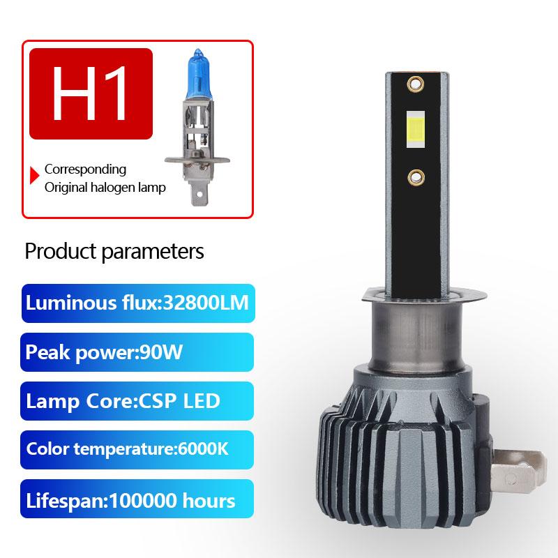 2PCS H1 H7 9006 LED Bulb HB4 Car Headlight Canbus Fog Light Daytime Running Light 32800LM 90W CSP LED 6000K White Plug and Play