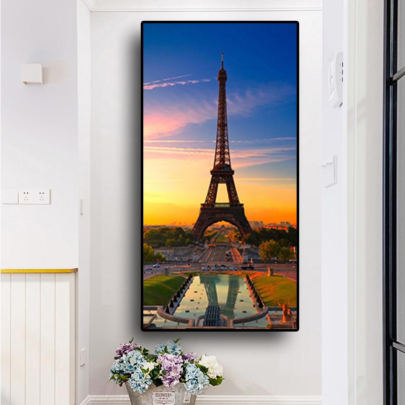 Acuarelă Paris Turn Eiffel Peisaj Apus de soare Postere și imprimeuri scandinave Peisaj urban Canvas Art Picture de perete pentru camera de zi