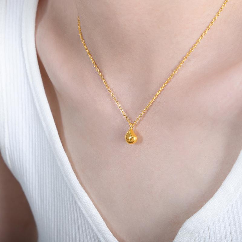 Japan And South Korea Niche Small Water Drop Pendant Necklace Versatile Titanium Steel Necklace Titanium Steel Collarbone Chain Girls Jewelry