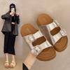 Rhinestone Square Buckle One-word Slippers Women's 2025 Summer New Thick-bottomed Lightweight Non-slip Outer Wear Beach Cool Slippers