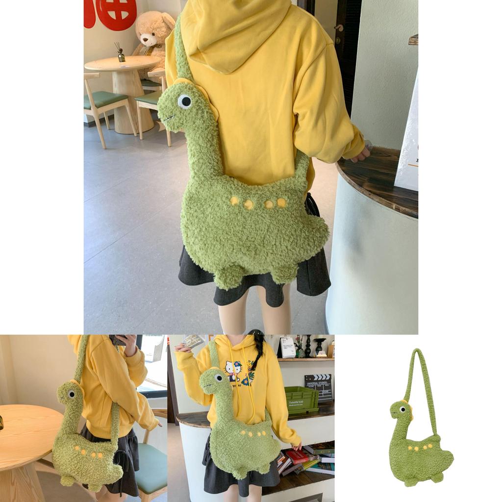 Cartoon Dinosaur Plush Bag For Girls Soft Toy Shoulder Wallet With Zipper Closure