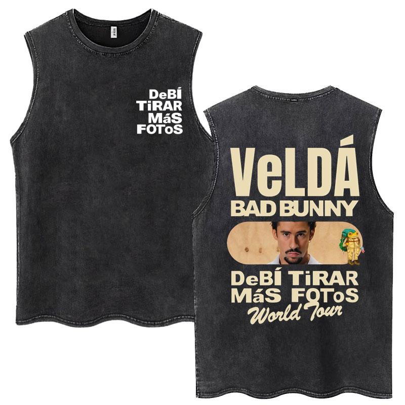 Rapper Bad Bunny Album Washed Vintage Tanktops Debi Tirar Mas Fotos DTMF Mouwloze T-shirts Mannen Vrouwen Oversized
