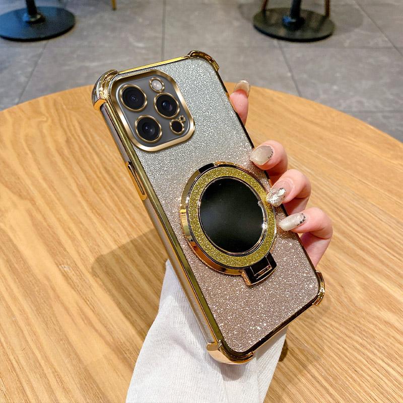 Electroplated Glitter Gradient Phone Case For XiaoMi RedMi Note 10 10S 10T 9 9S Pro Max 8 4G 5G with Mirror Ring Stand, Shockproof Cover