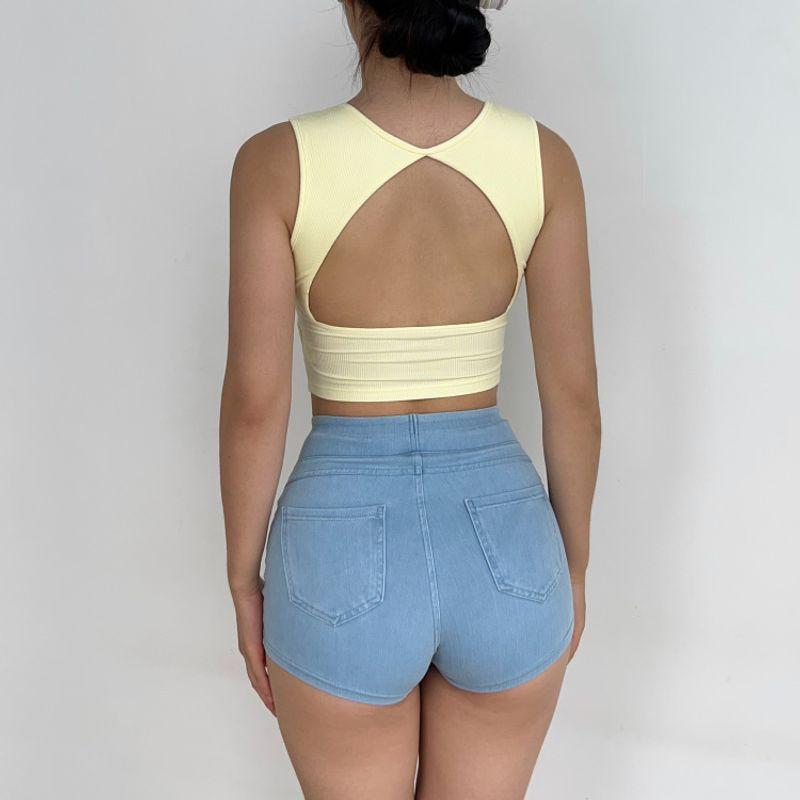 

Elegant Dopamine Sleeveless Outerwear Beauty Back Exercise Bra L(With chest pad) Pale yellow(Fixed chest pad)