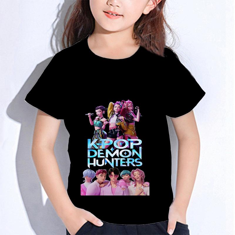 Sommer Huntrix Jente Kpop T-skjorter Barn Demonjegere T-skjorte Zoey Rumi Mira Gutter Jenter Kortarmede Topper Løs O-hals Barneklær