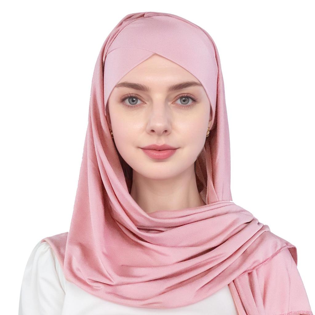 Muslim Fashion Solid Color Criss-Cross Head Wrap with Integrated Sandproof Scarf