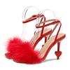 Fashion Eilyken Design Fuzzy Feather Buckle Strap Sandals Womens Fashion Summer Strange High Heels Sexy Wedding Stripper Party Shoes