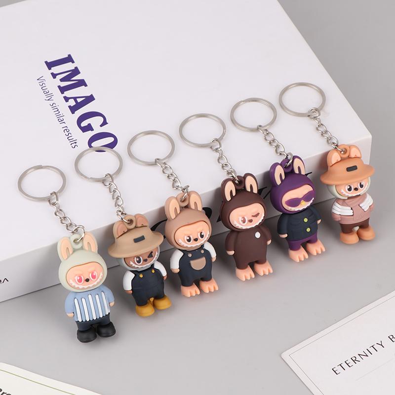 6Pcs Labubu Keychain Backpacks Key Pendants, Doll Pendant Hanging Decoration Keyring Card Gift, Stress-Relieving Accessory