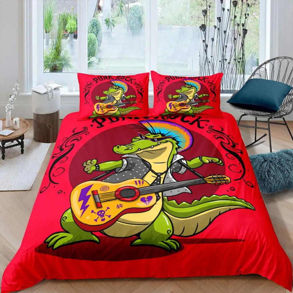 Gren Frog Crocodile Beding Soft Duvet Cover for Children Kids Young Boys Young Girls Pond Lotus Flowers Carton Lovely Animals Children Women Rom Decor