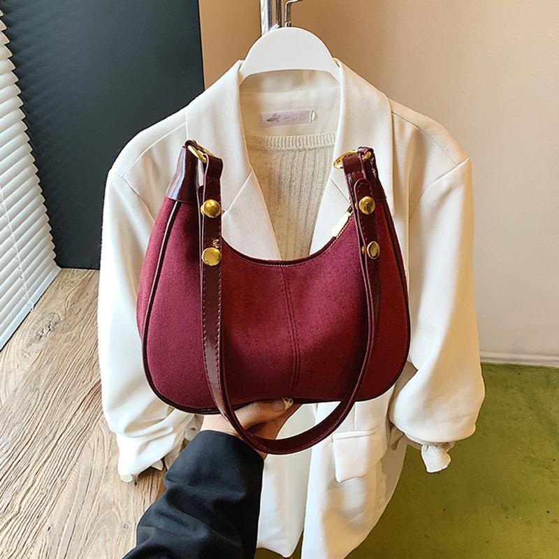 Faux Suede Solid Color Large Capacity Hobos Shoulder Bags for Women High Quality Versatile Undearm Ruched Handle Bags