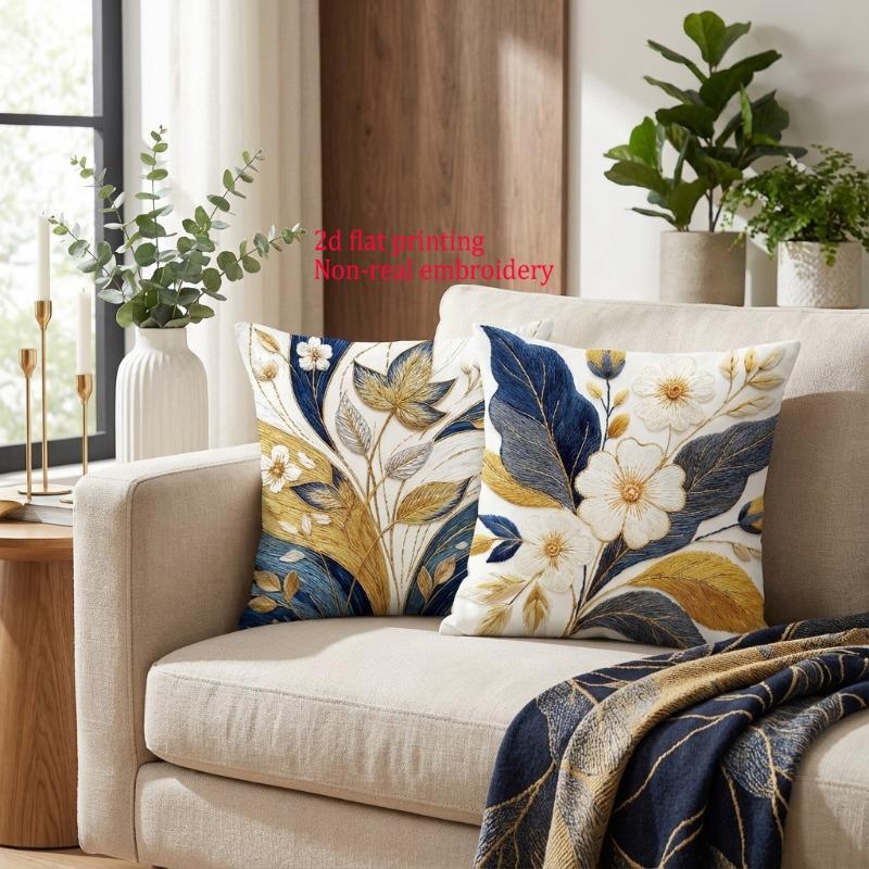 1/4 Stück Luxuriöse Gold Marineblau Florale Kissenbezüge Moderne Boho Dekorative Kissenhüllen für Zuhause Sofa Schlafzimmer