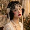 French Style Bridal Headband Lace Wedding Headgear Fringed Hairpin Lace Floral Net  Wedding