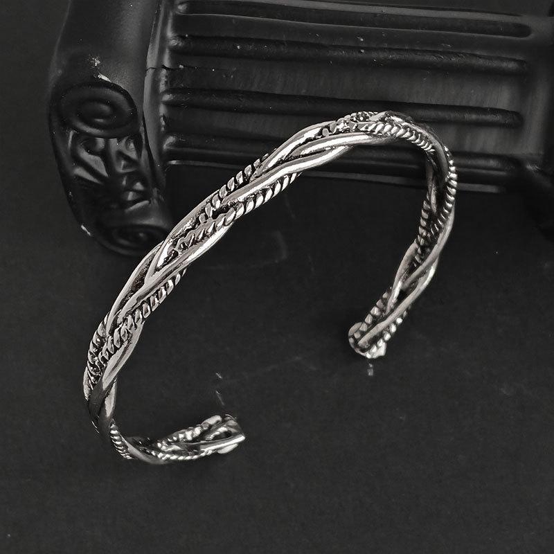 Unisex Retro Srebrna Pleciona Bransoletka: Regulowana, w stylu Hip Hop, postarzana bransoletka