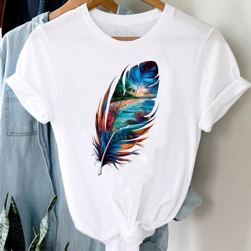 (Asian Size) watercolor flower style cute Printed Female Clothing Women Tee Lady  T Shirt  Casual Fashion Top Graphic Short Sleeve T-shirts