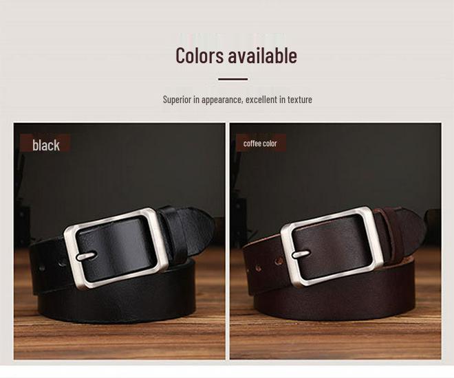 Men's Genuine Cowhide Leather Belt, Pin Buckle, Versatile and Retro Style for Casual Jeans
