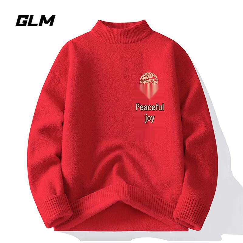 

GLM Men s Festive Red Plush Half-High Collar Sweater XL