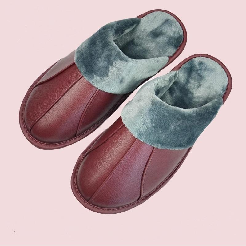 Luxury Cow Split Leather Handmade Men Home Slippers Winter Warm Slip On Soft Comfortable Bedroom Indoor Flat Men Women Padded Warm Slippers Shoes