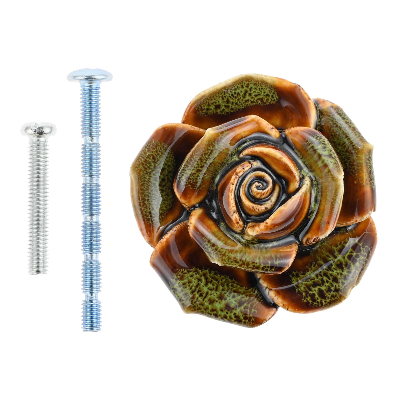 

Ceramic Rose Handle w/screw Single Hole Flower Knob Glazed Leopard Pattern Pull Decor Cabinet Drawer Furniture Doors 40mm 1.4 зелений