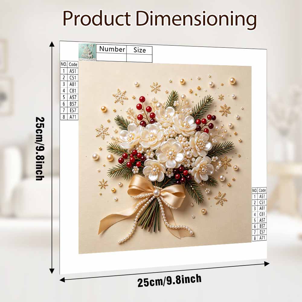 Pearl Flower Bouquet Christmas Art Kit DIY Home Decor Painting. Elegant Pearl Beads. Winter Floral Craft. Festive Holiday Ornament.