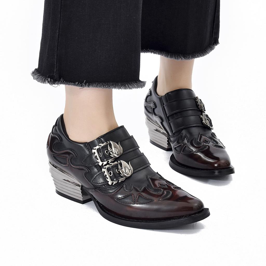 Fashion Men's Women's Retro Chelsea Short Boot Men Women Willow Nails Animal Pattern Belt Buckle Low Top Boots  Knight Boots Botas Mujer