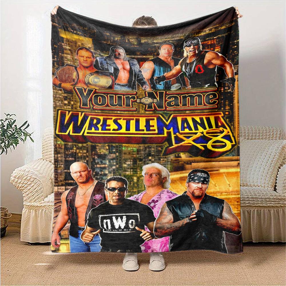 Wrestlemania Customize Text Blanket Throw Personalized Blanket Warmthful Decor Great for Bed Chair Bedding Home Decor for All Occasions